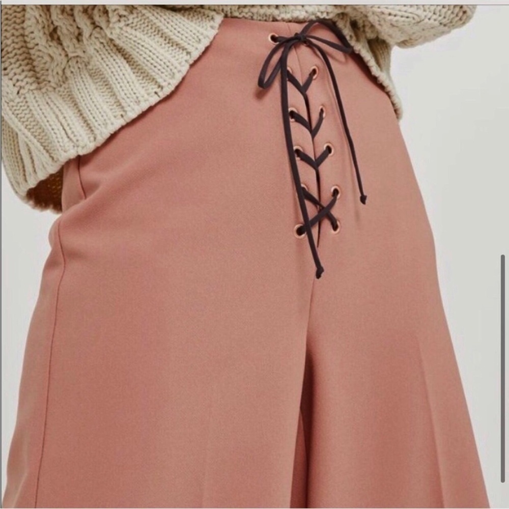 TOPSHOP Dusty Pink Lace-Up Waist Wide Leg Trousers Gauchos Culottes Size 6 - Picture 3 of 14